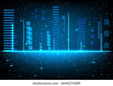 blue circuit electronic or electrical line with circle glowing engineering technology concept vector background 