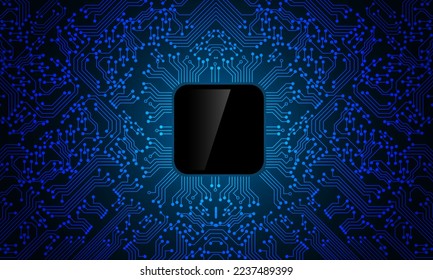 Blue circuit line black microprocessor technology pattern background vector illustration.
