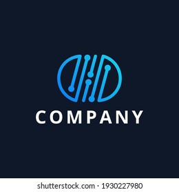 Blue circuit line technology logo. Simple modern logo for electronic or software company.