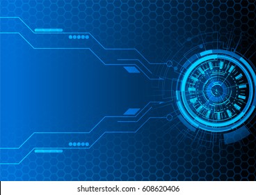 Blue circuit technology background with hexagon vector design