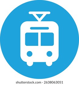 Blue Circular Background Tram Icon Illustration