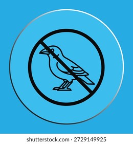 Blue Circular Button with Crow Outline and Prohibitory Symbol.