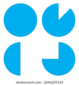 Blue circular charts. Pie diagram elements. Statistical vector graphics. Data visualization icons.