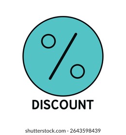 Blue Circular Discount Icon with Black Percent Symbol and Bold Typography on White Background