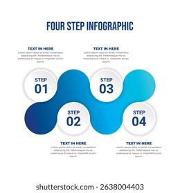 Blue Circular Four Step Infographic Layout, Modern blue circle infographic for presenting four steps or processes.
