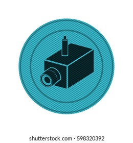 blue circular frame with interior video security camera vector illustration