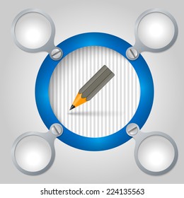 blue circular frame for text and pencil