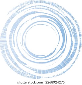 A blue circular frame that looks like it was drawn with a paintbrush emphasized by concentrated lines