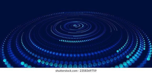 Blue Circular Geometric Vortex. Abstract Circular Swirl Lines. Moving Concentric Circles Vector Background. Orbit Gradient Vector Illustration.