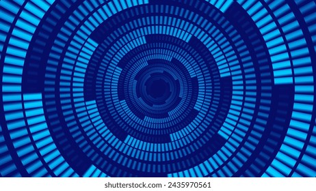 Vórtice geométrico circular azul. Líneas circulares circulares de remolino abstractas. Fondo de vector de círculos concéntricos en movimiento. Ilustración vectorial de degradado de órbita.