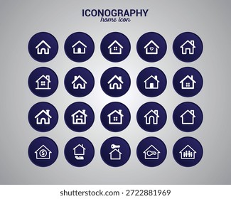 Conjunto de iconografía de hogar circular azul
