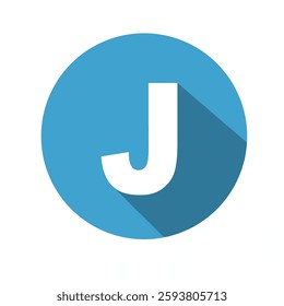 A blue circular icon featuring a bold white letter J with a long shadow effect.