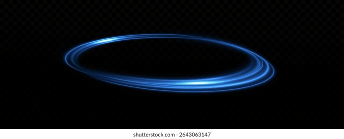 Blue Circular Light Lines of Motion and Speed. Glowing Light Trails, Energy Vortex, Futuristic Podium, Portal Frame and Dynamic Abstract Illumination on Transparent Background. Vector Design	