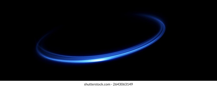 Blue Circular Light Lines of Motion and Speed. Glowing Light Trails, Energy Vortex, Futuristic Podium, Portal Frame and Dynamic Abstract Illumination on Transparent Background. Vector Design	