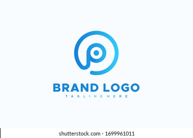 Abstraktes Logo für die blaue Circular Line (Abstrakte Buchstaben P) Für Unternehmens- und Technologielogos geeignet. Design-Vorlagenelement für flache Vektorillustration-Logos
