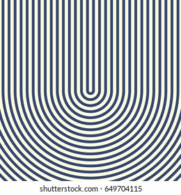 Blue circular lines on white background. Striped wallpaper. Surface pattern design with symmetrical linear ornament. Stripes motif. Digital paper with curves for page fills, designing, textile print.