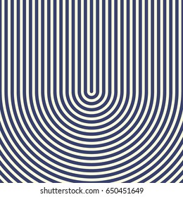 Blue circular lines on white background. Striped wallpaper. Surface pattern design with symmetrical linear ornament. Stripes motif. Digital paper with curves for page fills, designing, textile print.