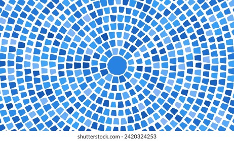 Blue Circular Mosaic Pattern. Decorative Antique Stone Ornament. Vector Illustration.