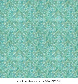 Blue circular ornament. Vector seamless pattern. Geometric shape abstract illustration