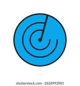 Ícone de radar circular azul com feixe de varredura e anéis de sinal em estilo moderno de vetor plano