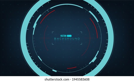 Blue circular radar scanning signal display screen, Abstract vector technology background.