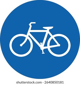 a blue circular sign featuring a white silhouette of a bicycle. This universally recognized symbol indicates a mandatory bicycle path or an area designated for cycling