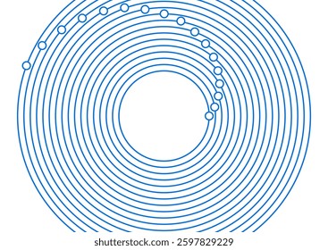 Blue circular spiral lines abstract futuristic tech background. Vector minimal design