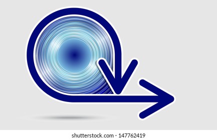 blue circular text box with two arrows