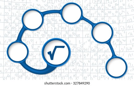 Blue circular text boxes for your text and square root symbol