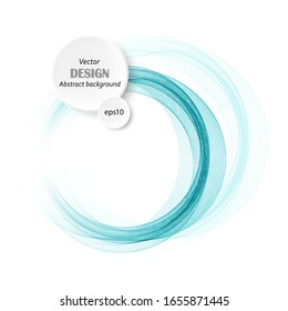 
Blue circular transparent wave lines on a white abstract background. Frame. Design element.