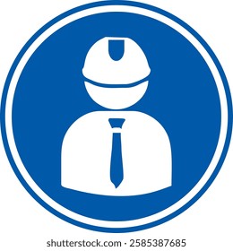 Blue circular worker icon, hard hat, helmet, safety mandatory sign