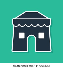 Blue Circus tent icon isolated on green background. Carnival camping tent. Amusement park.  Vector Illustration