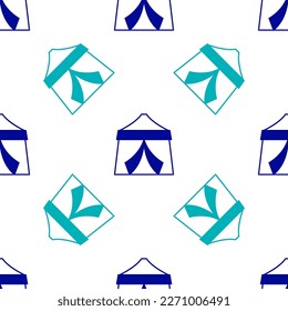 Icono de carpa de circo azul aislado patrón sin fisuras sobre fondo blanco. Carnaval de campamento. Parque de atracciones.  Vector