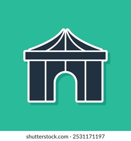 Blue Circus tent icon isolated on green background. Carnival camping tent. Amusement park.  Vector