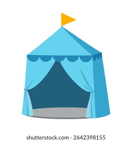 Blue Circus Tent with Yellow Flag Illustration on White Background for Event