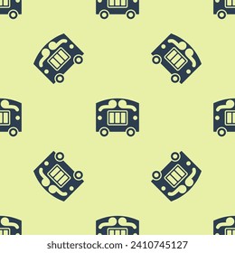 Blue Circus wagon icon isolated seamless pattern on yellow background. Circus trailer, wagon wheel.  Vector