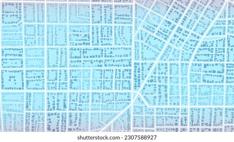 Blue city area, background map, streets. Skyline urban panorama. Cartography illustration. Widescreen proportion, digital flat design streetmap.