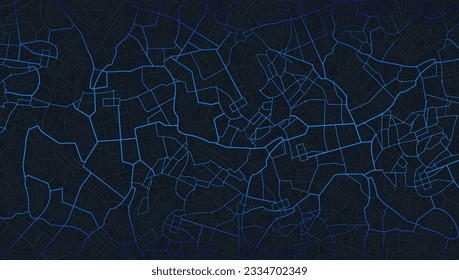 Área de la ciudad azul, mapa de fondo, calles. Panorama urbano en Skyline. Ilustración cartográfica. Resumen del trasfondo del transporte, mapa de calles. Proporción de pantalla ancha, mapa digital del diseño. Vector