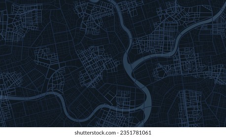 Blue city area, background map, streets. Skyline urban panorama. Cartography illustration. Abstract transportation background, streetmap. Widescreen proportion, digita design streetmap. Vector
