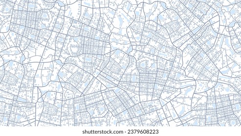 Área de la ciudad azul, mapa de fondo, calles. Panorama urbano en Skyline. Ilustración cartográfica. Resumen del trasfondo del transporte, mapa de la calle. Proporción panorámica, mapa de la calle de diseño digital. Vector