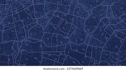 Área de la ciudad azul, mapa de fondo, calles. Panorama urbano en Skyline. Ilustración cartográfica. Resumen del trasfondo del transporte, mapa de la calle. Proporción panorámica, mapa de la calle de diseño digital. Vector