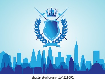 Blue city background with coat of arms