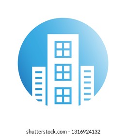 blue city building in circle shape icon