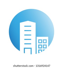 blue city building in circle shape icon