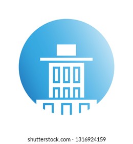 blue city building in circle shape icon