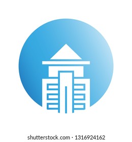 blue city building in circle shape icon