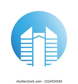 blue city building in circle shape icon