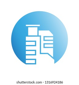 blue city building in circle shape icon