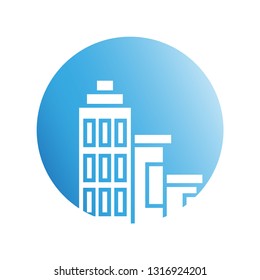 blue city building in circle shape icon