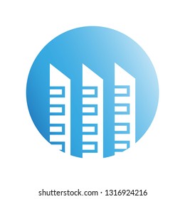 blue city building in circle shape icon